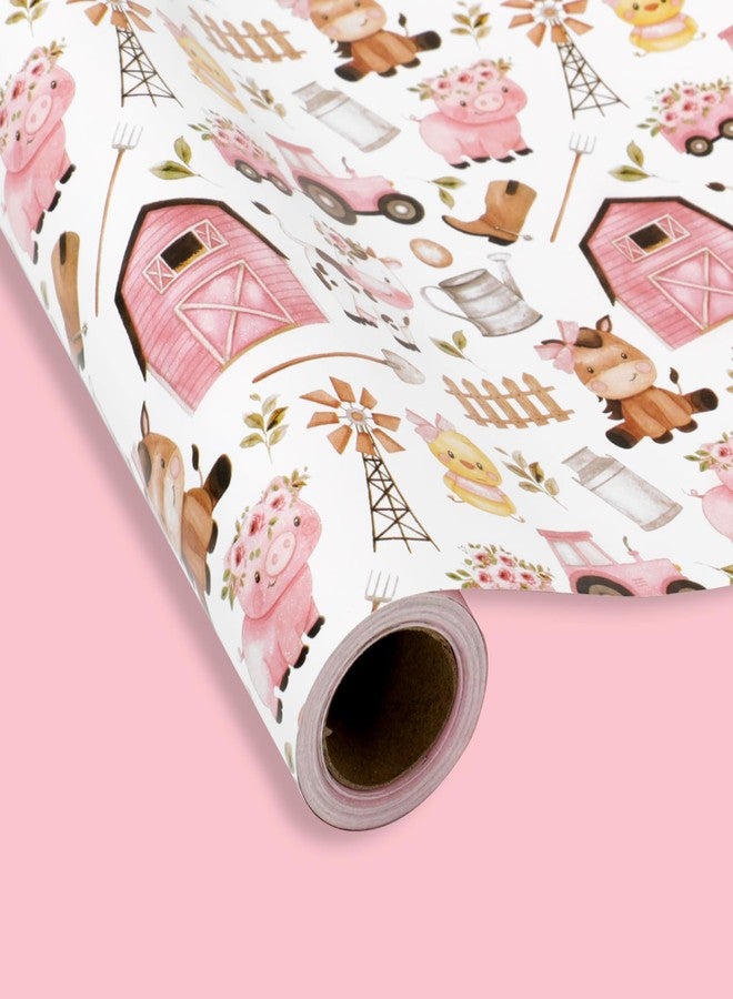 FYSUIMU Farm Animal Wrapping Paper - Mini Roll - 17 Inch x 32.8 Ft Pink Barnyard Gift Wrap Paper Double-Sided Art Paper for Home Party DIY Crafts Supplies - Image 2